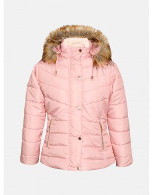Girls  Quilted Jacket Self Design blush